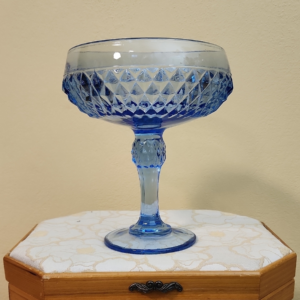 Vintage Indiana Glass Blue Diamond Point Compote Bowl